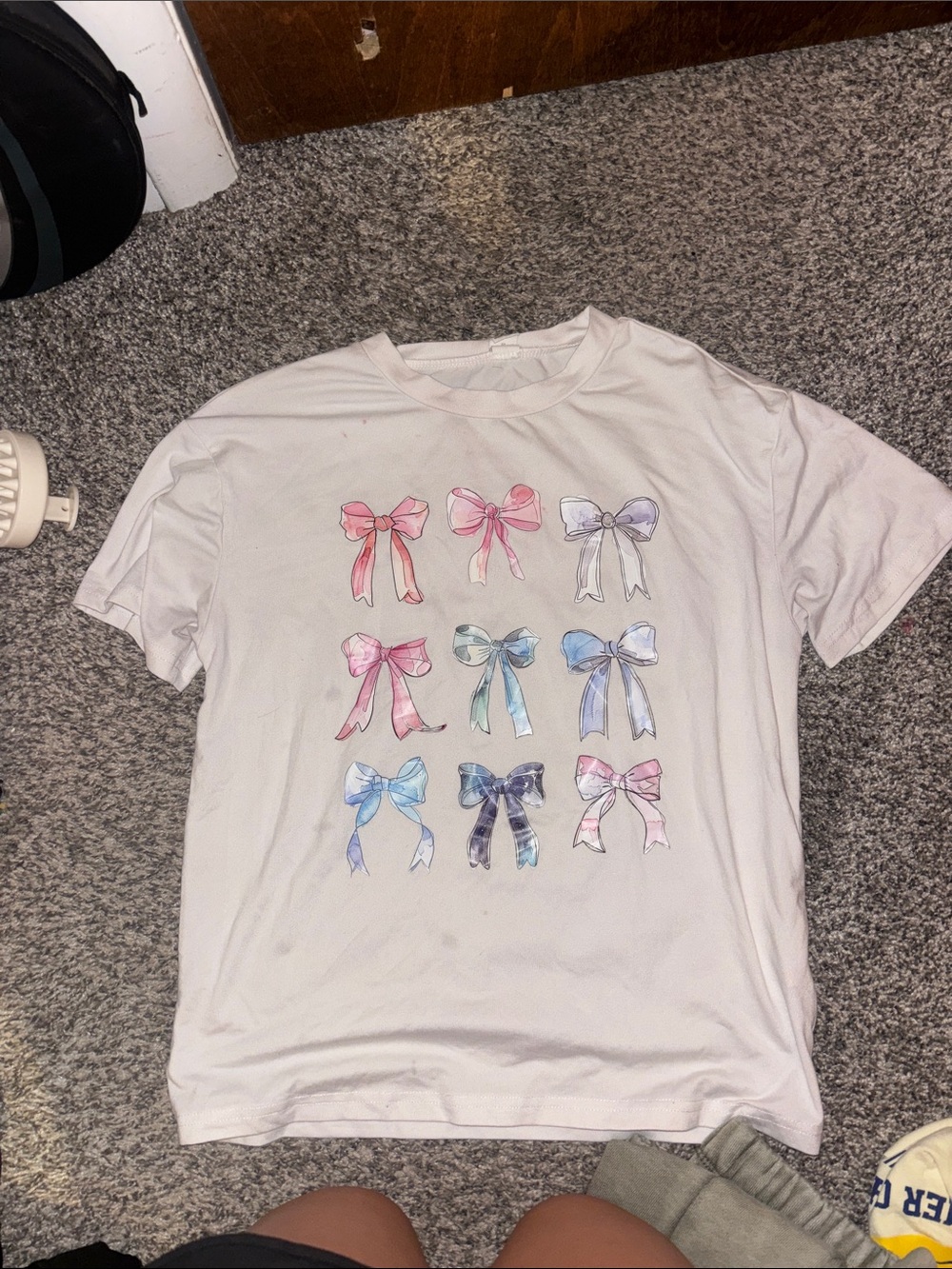 White Tee with Pastel Bow Print
